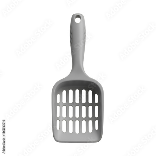 Gray plastic cat litter scoop pet toilet cleaning tool isolated on transparent