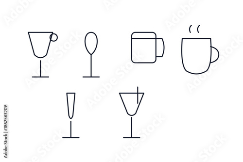 Holiday Drink Icon Set with Cocktail, Wine, Beer and Festive Beverages
