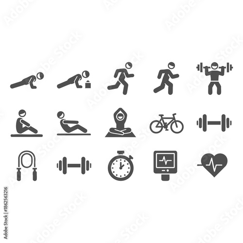 Fitness icons for healthy lifestyle and exercise routine