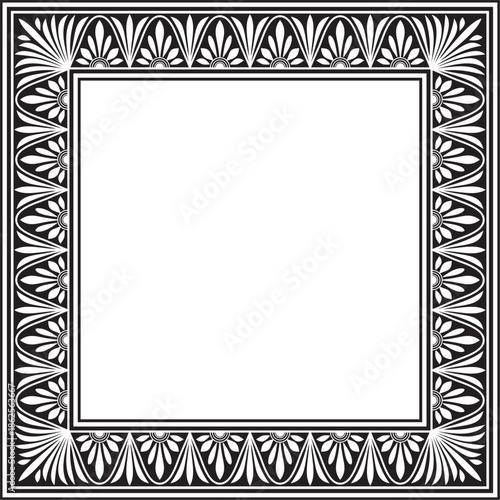 Vector monochrome black square classic greek meander ornament. Pattern of ancient Greece. Border, frame of the Roman Empire.