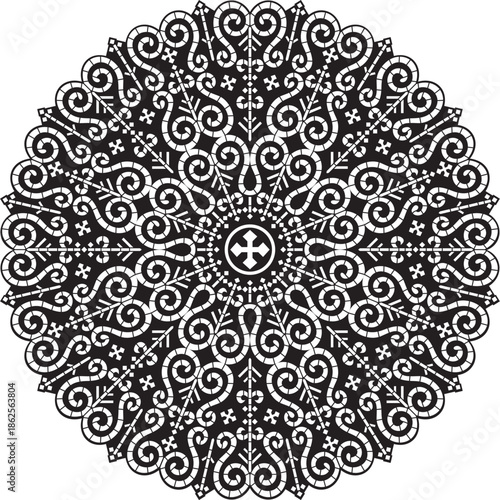 Vector monochrome black round Yakut ornament. Endless circle, border, frame of the northern peoples of the Far East.