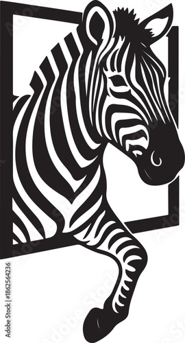 Zebra Emerging from Frame Silhouette Wildlife Vector Illustration