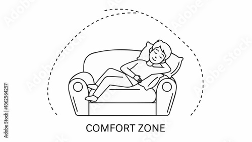 Person relaxing comfortably on a sofa in their comfort zone.