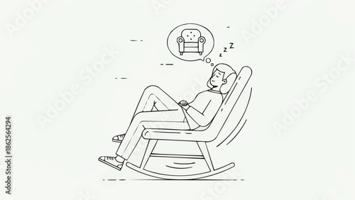 Person relaxing in a rocking chair dreaming of a comfortable armchair.