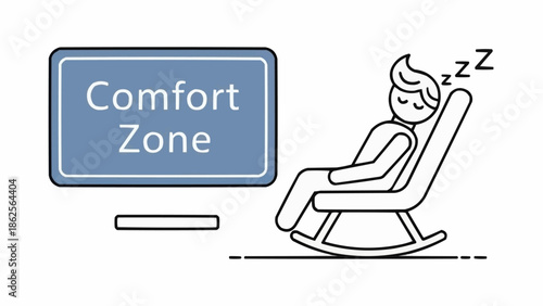 Person sleeping in a rocking chair next to a comfort zone sign.