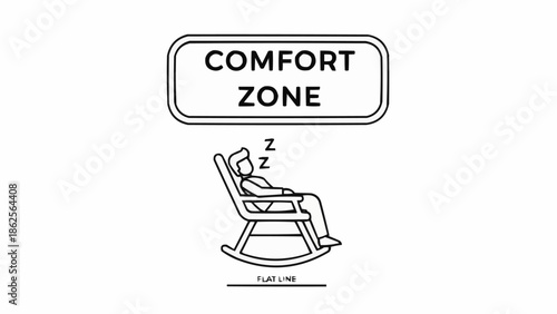Person sleeping in a rocking chair under a comfort zone sign.