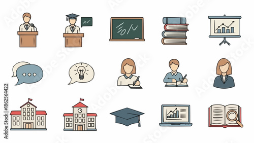 Education and Learning Icons Set - Academic Symbols and Concepts.