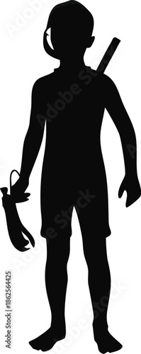 Silhouette Of A Boy In A Wetsuit Holding A Snorkel
