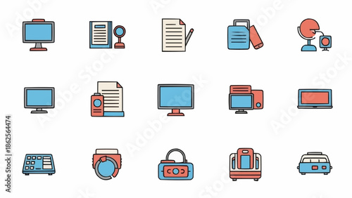 Collection of Office and Communication Icons with a Modern Design.