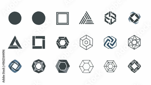 Collection of Geometric Shapes and Abstract Designs for Logo Creation.