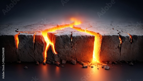 Molten lava flowing through cracked earth, dramatic scene