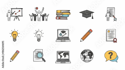 Education and Learning Icons - A Collection of Hand-Drawn Illustrations for Academic and Knowledge-Related Projects.