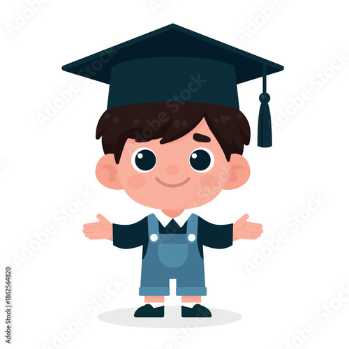 Cute Child Graduation Illustration Wearing Cap and Overalls Celebrating Education and Achievement