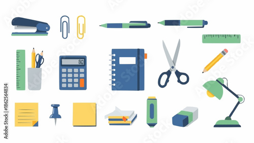 Stationery Collection - Essential Office and School Supplies Illustration.