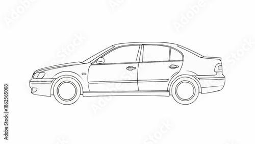 Detailed Line Art of a Modern Sedan Car.