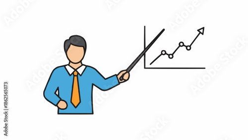 Man presenting business growth chart with pointer stick.