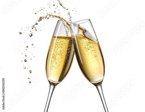 glasses of champagne watercolor illustration isolated on white or transparent background