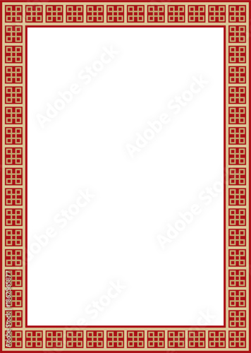 Classic Greek red and gold square ornament. Vector pattern, ancient Hellenic rectangle. European border.