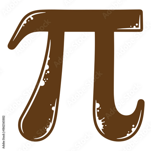 Brown pi symbol with a distressed effect isolated on white background