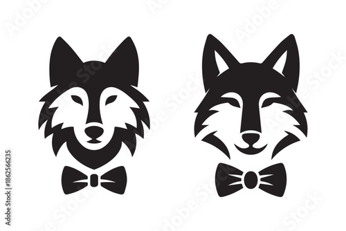 Stylized Wolf Portraits in Bow Ties for Elegant, Playful Brand, Logo, and Mascot Design