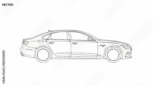Sleek Sedan Line Art - Automotive Design and Engineering.