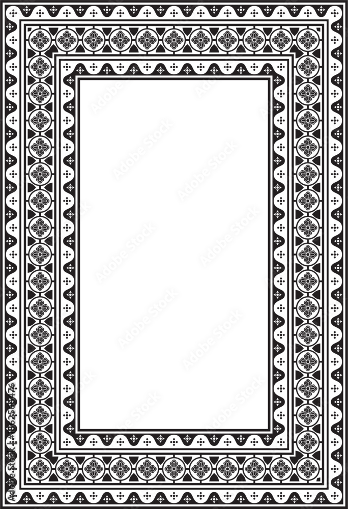 Obraz premium Vector black monochrome square gothic ornament. Medieval European silhouette, rectangle, border. Classic pattern of the Germans, Angles, Saxons, Franks.
