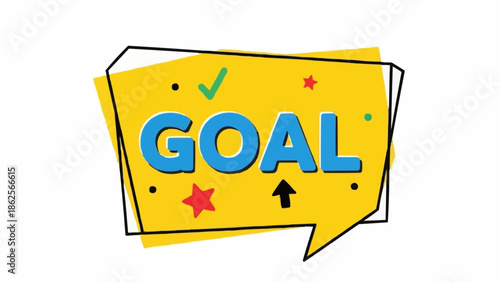 Goal Achievement Concept with Upward Arrow and Check Mark in Yellow Speech Bubble.