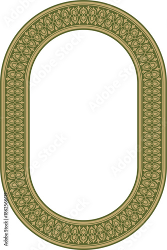 Classic Greek green and gold round oval ornament. Vector pattern, circle of ancient Hellenes. European border - ring.