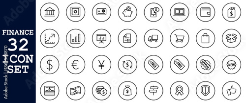 finance outline icons set. Minimal business, corporate, office, and productivity icon collection.
