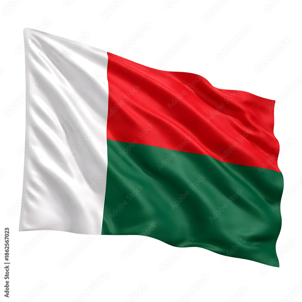 Obraz premium Madagascar National Flag Waving on Flagpole