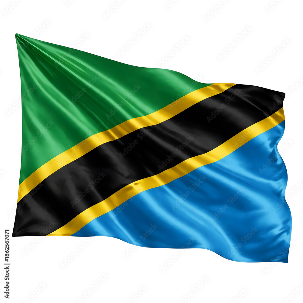 Obraz premium Tanzania National Flag Waving on Flagpole