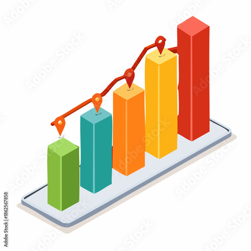 Business Growth Bar Chart with Upward Trend Line.