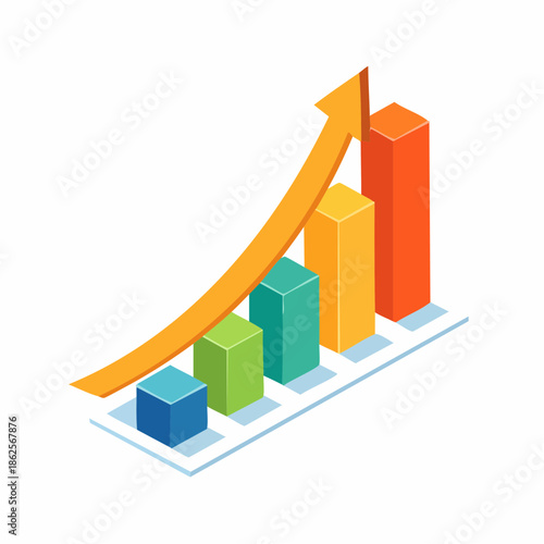 Business Growth Bar Chart with Upward Arrow.
