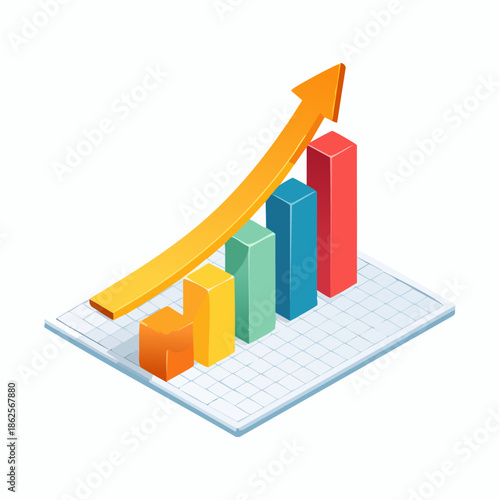 Growing Bar Chart with Upward Trend Line.