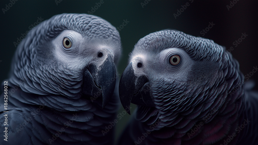 Fototapeta premium two parrots on a black background