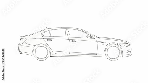 Detailed Line Art Illustration of a Modern Sedan Car.