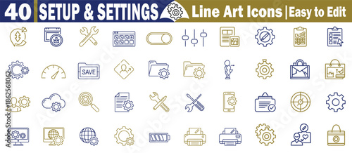 Settings and tools thin line icon set for application development, software configuration, and hardware management vector illustration. 