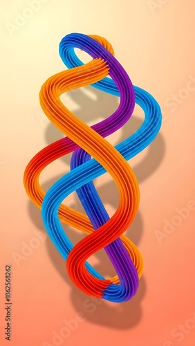 Swirling gradient ribbons abstract 3D render flowing lines with depth effect