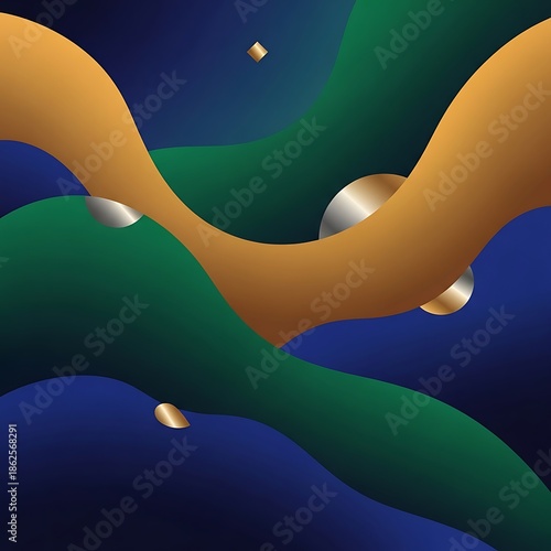 Swirling fluid forms with golden accents on a gradient backdrop