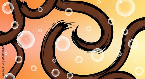 Whimsical Brushstrokes and Floating Spheres Playful Graphic Background