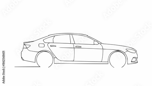 Sleek Sedan Line Art - Modern Automotive Design Illustration.