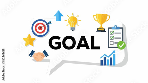 Visual Representation of Goal Setting and Achievement with Symbolic Icons.