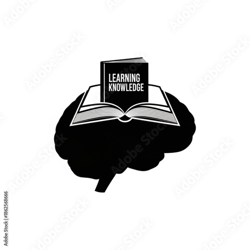 Illustration of a human brain with an open book on top, symbolizing learning and knowledge acquisition