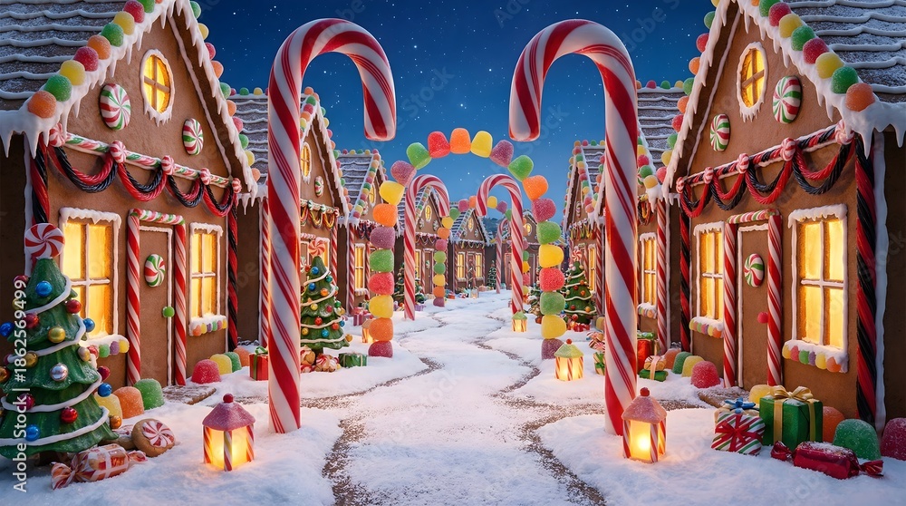 Fototapeta premium Enchanting Gingerbread Village Christmas Scene
