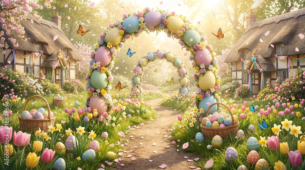 Obraz premium Enchanted Easter Village Path