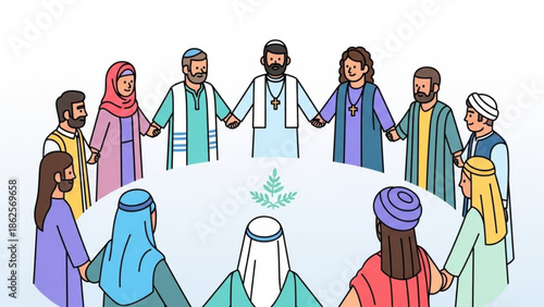 Diverse Group of People Holding Hands in Circle, Symbolizing Unity and Community