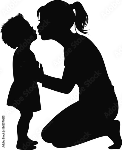 Silhouette Of A Mother Kissing Her Child's Forehead
