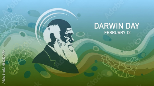 Charles Darwin Illustration Celebrating Darwin Day on February 12