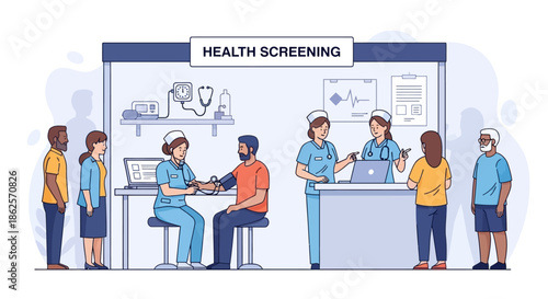 Medical Health Screening Process Illustration.