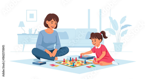 Mother and Daughter Playing Board Game.